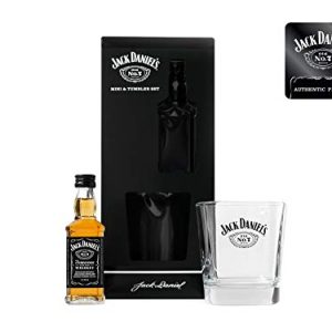 Jack Daniels Gifts – Official Licensed Jack Daniel’s Old No. 7 Tennessee Whiskey 5cl Miniature and Whisky Glass Rock Tumbler – Whiskey Gift Sets For Men and Perfect Fathers Day Gifts